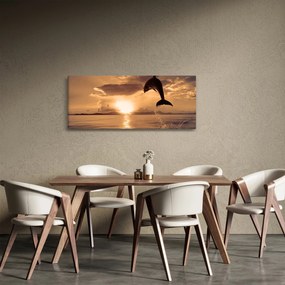 Obraz - Delfín pri západe slnka (120x50 cm)