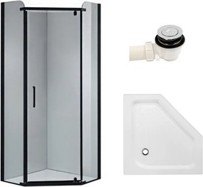 BPS-koupelny Päťuholníkový sprchovací kút HYD-PK91A 80x80 čierna/transparent + vanička HYD-PSV-SXL07A biela