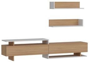Obývacia stena Alcaraz (teak + biela). Akcia -19%. Vlastná spoľahlivá doprava až k Vám domov. 1101400