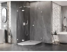 Mexen Lunar, Päťuholníkový sprchový kút Mexen Lunar s výklopným ľavým oknom 80 x 90 cm, 8mm číre sklo, biely profil, 831-080L-090P-01-20-L