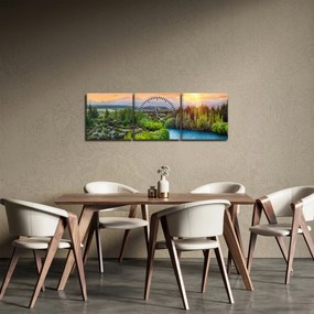 Obraz - Lesná horská krajina (s hodinami) (90x30 cm)