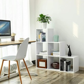 Knižnica, stupňovitá polica so 6 priehradkami, biela