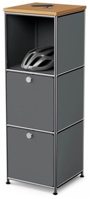 Úzka kovová komoda »CN3« s drevenou doskou a 2 výklopnými priečinkami, sivá