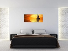 Obraz - Plachetnica pri západe slnka (120x50 cm)