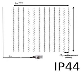 Vianočný záves 300 LED - 3x3 m, teple a studeno biela