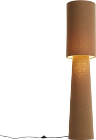 Japandi stojaca lampa hnedá látka Teddy 2-svetelná - Trompet