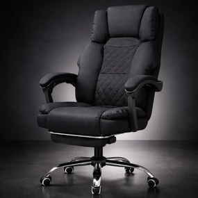 Ergonomické kancelárske kreslo s podnožkou a masážou - čierna textília