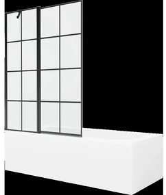 Mexen Vega obdĺžniková vaňa 180 x 80 cm s obkladom a 1-krídlovou sprchovou zástenou 120 cm, Čierny vzor - 550118080X9412117077