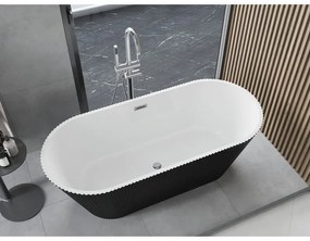 Mexen Yara, voľne stojaca ryhovaná vaňa 170 x 75 cm, biela-čierna, chrómový prepad, 52861707575-01