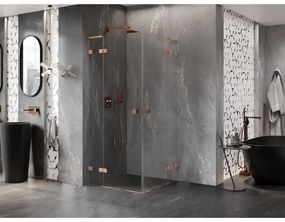 Mexen Lunar, L Duo výklopný sprchový kút 85 x 85 cm, 8mm číre sklo, profil medená matná, 834L-085L-085P-65-00