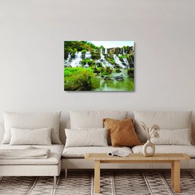 Sklenený obraz - vodopády so zeleňou (70x50 cm)