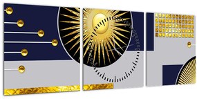 Obraz - Zlaté kruhy (s hodinami) (90x30 cm)