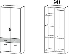 Šatníková skriňa Bremen, 91 cm, biela/šedý beton