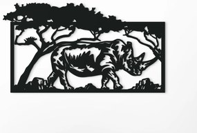 drevko Drevený obraz Nosorožec v savane Rozmer obrazu: 25 x 44,5 cm, Farba dekorácie: Čierna