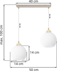 Závesné svietidlo Eliza, 2x biele sklenené tienidlo, g/be