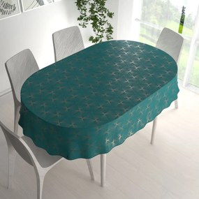 Biante Zamatový oválny obrus Isabela IBL-008 Rose Gold trojuholníky na petrolejovom 80x120 cm