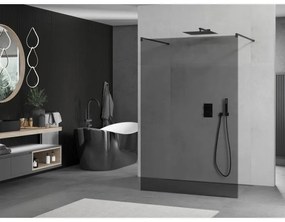 Mexen Kioto, priechodná sprchová zástena 120 x 200 cm, 8mm šedé sklo, 2x čierna stabilizačná rozpera, 800-120-002-70-40