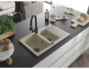 Mexen Gaspar, 1,5-komorový granitový drez 737x475x177 mm a drezová batéria Elia, béžová, 6507-69-670101-70
