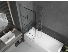 Mexen Next L, 1-krídlová vaňová zástena 70 x 150 cm, 6mm číre sklo-čierny vzor, chrómový profil, 895-070-000-03-77-01