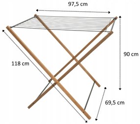 Erga Aurora Strong, drevený vešiak na sušenie bielizne 97,5x69,5x90 cm na postavenie, hnedá-čierna, ERG-SEP-1002SEPSULUNA
