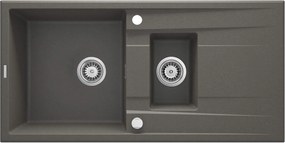 Deante Eridan, granitový drez na dosku 1000x500x208 mm Z/O, 3,5" + priestorovo úsporný sifón, 1,5-komorový, antracitová metalíza, ZQE_T513