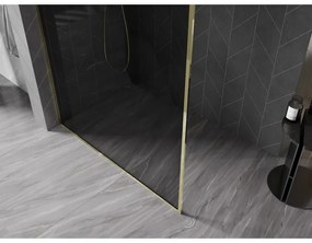 Mexen Kioto-F, sprchová zástena s rámom 140 x 202 cm, 8 mm šedé sklo, zlatý lesklý profil, 800-140-104-50-40
