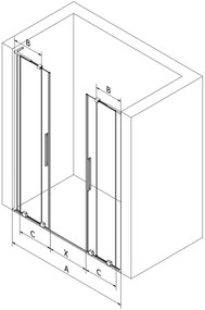 Mexen Velar L Duo, posuvné sprchové dvere do otvoru 170 cm, 8mm sklo námraza, medená matná, 871-170-003-32-65