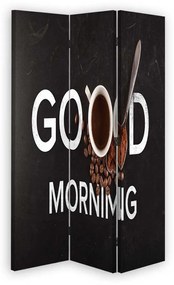 Ozdobný paraván Dobré ráno, káva - 110x170 cm, trojdielny, obojstranný paraván 360°