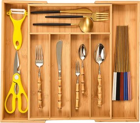 VERK GROUP Organizér do zásuvky, príborník, bambusový, nastaviteľný 27-39 x 37 hĺbka