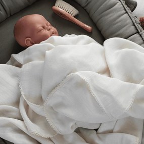 Bambusová Junior zavinovačka s čipkou vanilka 100x135 cm