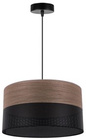 Závesné svietidlo Wood, 1x hnedá orechová dýha/čierne PVC tienidlo, (fi 35cm)