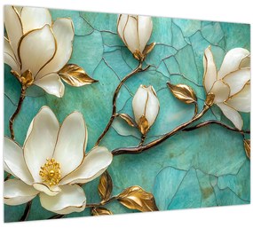 Sklenený obraz - 3D magnólia (70x50 cm)