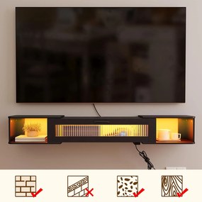 Závesný TV stolík Browny 140 cm s LED osvetlením čierny