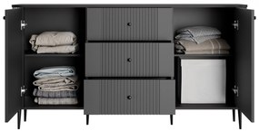 Komoda Vespera 160 cm so zásuvkami - čierna / čierne nožičky