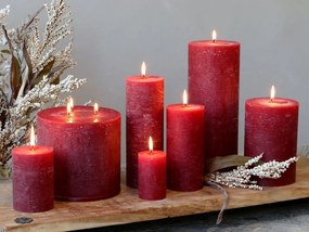 Červená široká sviečka Rustic pillar red - Ø 5*8cm/ 16h