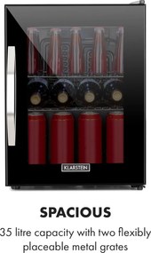Klarstein Beersafe M Onyx, chladnička, energet. trieda C, LED, 2 kovové police, sklenené dvierka