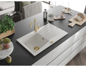 Mexen Cesar, 1-komorový granitový drez 775x470x190 mm a drezová batéria Carla, biela, 6514-20-670700-50
