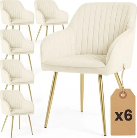Sada šiestich jedálenských stoličiek FLORENCE zamatové, krémové / zlaté nohy (6 ks)