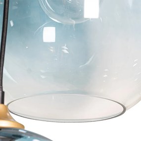 Závesné svietidlo mosadzné s modrým a zeleným sklom 8-žiarovkové - Sandra