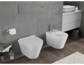 Mexen Rico, závesná WC misa 490x360x370 mm, Rimless Tornádo + WC sedadlo z duroplastu, biela lesklá, 30720500T