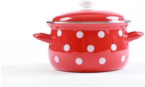 BELIS smaltovaný hrniec červený s bielymi bodkami, 6,1L
