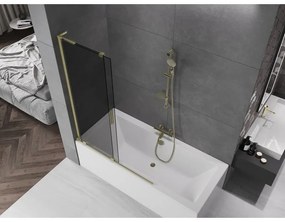 Mexen Velar L, 2-krídlová posuvná vaňová zástena 120 x 150 cm, 8mm šedé sklo, zlatá matná, 896-120-003-41-55