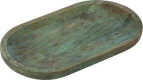 Oválny servírovací tanier z mangového dreva v tmavo zelenej – 35*20*3 cm