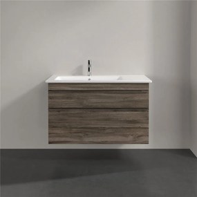 VILLEROY &amp; BOCH Venticello závesná skrinka pod asymetrické umývadlo (ľavé), 2 zásuvky, 953 x 502 x 590 mm, Stone Oak, A92701RK