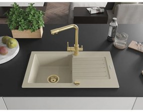 Mexen Pablo, granitový drez 752x436x161 mm, 1-komorový a zlatá batéria Duero, béžová, 6510-69-671600-50