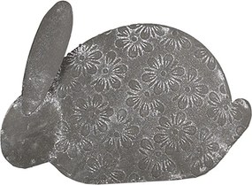 Šedá antik plechová figúrka králika s kvetmi - 16*4*11 cm