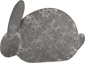 Šedá antik plechová figúrka králika s kvetmi - 16*4*11 cm