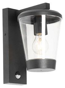 Vonkajšia nástenná lampa čierna IP44 s pohybovým senzorom - Joren