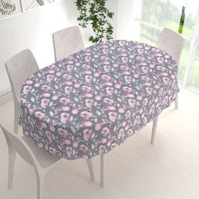 Biante Zamatový oválny obrus Tamara TMR-013 Ružové kvety na sivom 100x140 cm