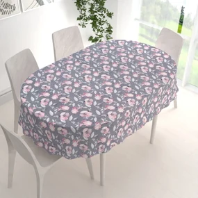 Biante Zamatový oválny obrus Tamara TMR-013 Ružové kvety na sivom 120x140 cm